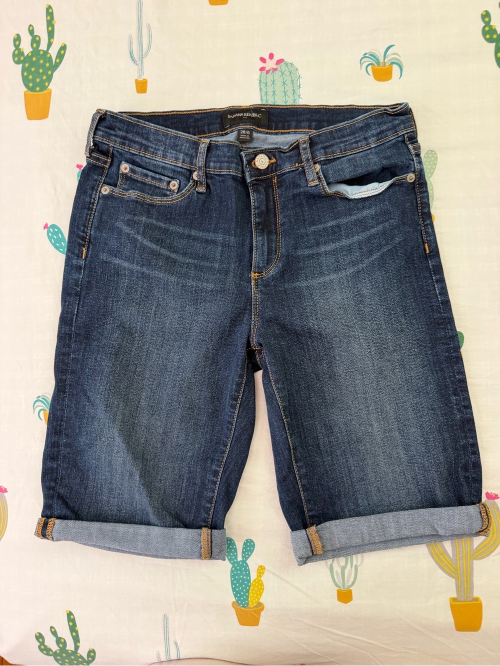Banana Republic Dark Blue Denim Shorts with Contrast Stitching